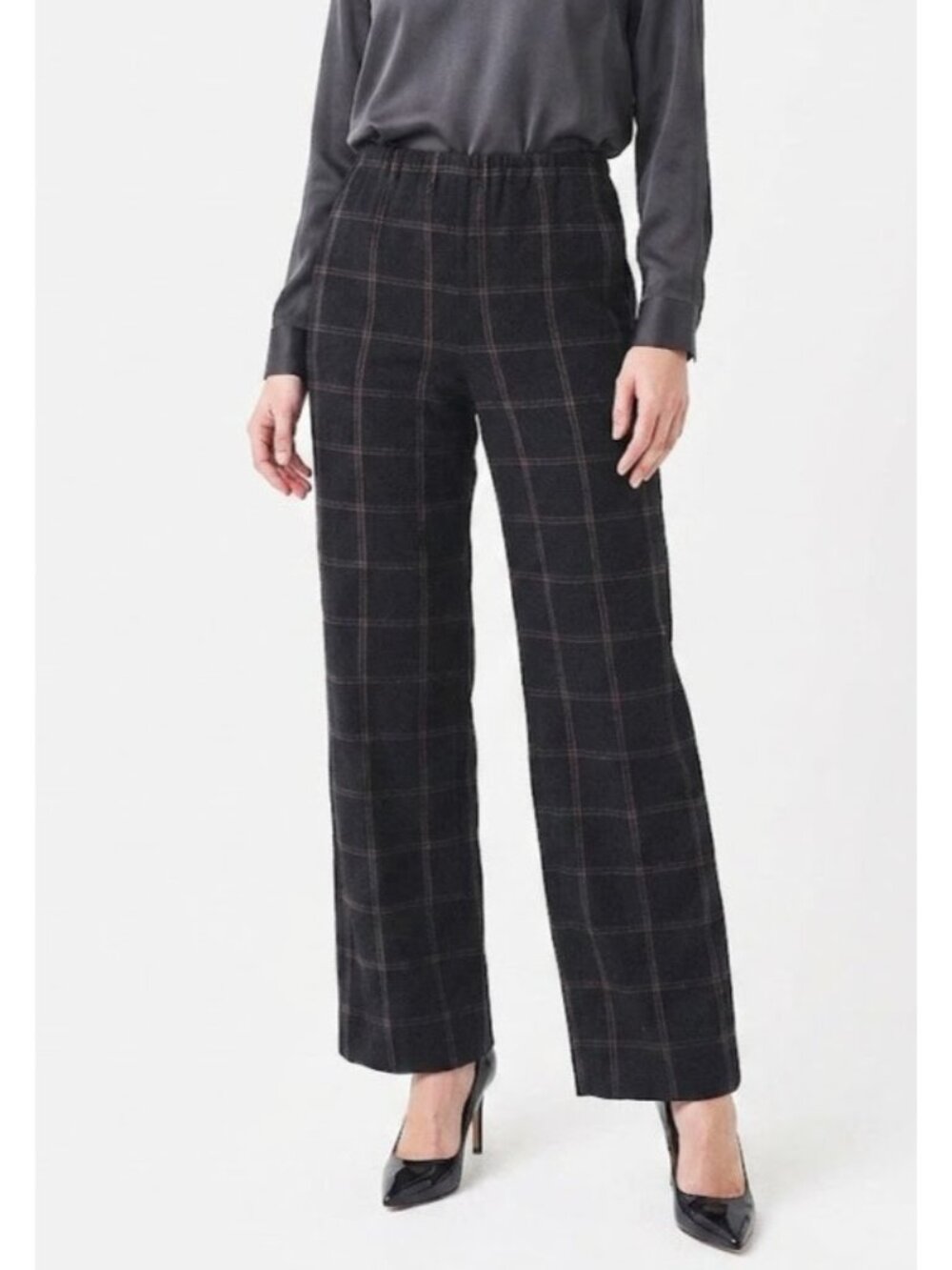 NWT Vince Flannel Wide Leg Pants in Black Brown Plaid Wool Cashmere Blend 6
